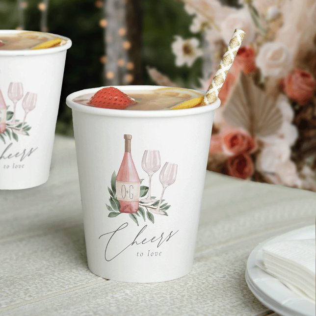 Watercolor Rose Wine Botanical Cheers to Love Paper Cups (Creator Uploaded)
