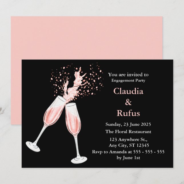 Watercolor Rose Wine engagement Party  Invitation (Front/Back)