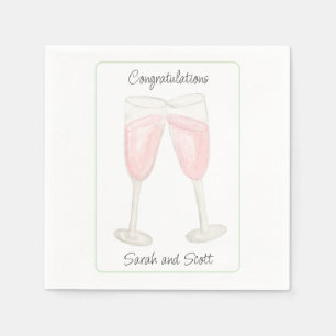 Watercolor Rose Wine Filled Champagne Glasses Napkin