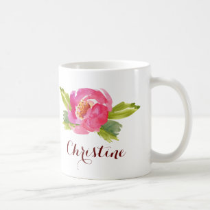 Watercolor Rose with Custom Name Coffee Mug