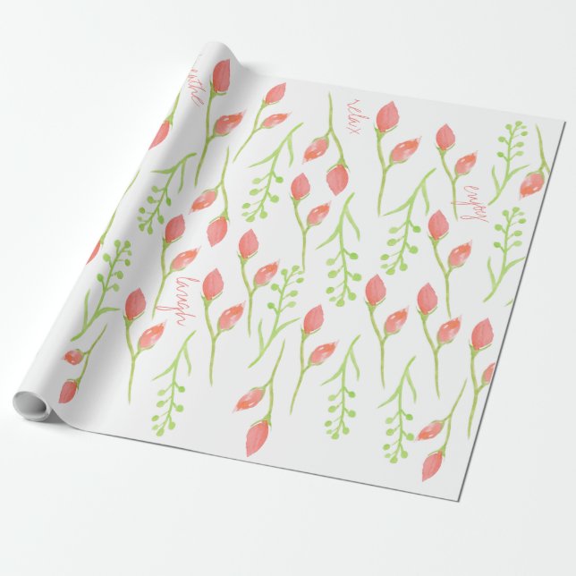 WATERCOLOR ROSE WRAPPING PAPER (Unrolled)