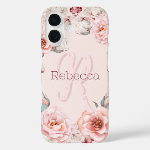 Watercolor Rose Wreath Personalised Pink iPhone 16 Case