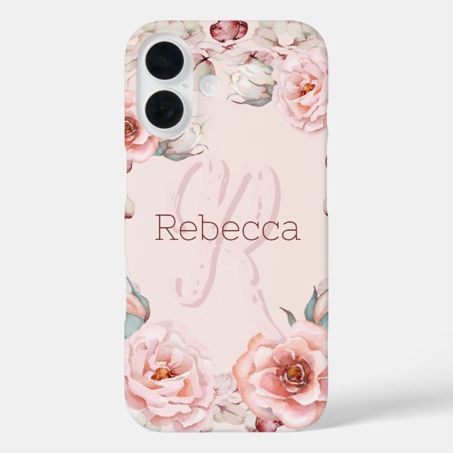 Watercolor Rose Wreath Personalised | Pink Case-Mate iPhone Case (Back)