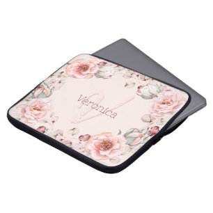 Watercolor Rose Wreath Personalised   Pink Laptop Sleeve