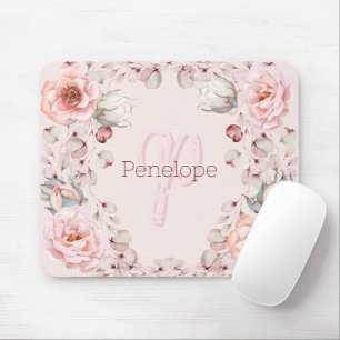 Watercolor Rose Wreath Personalised Pink Mouse Mat