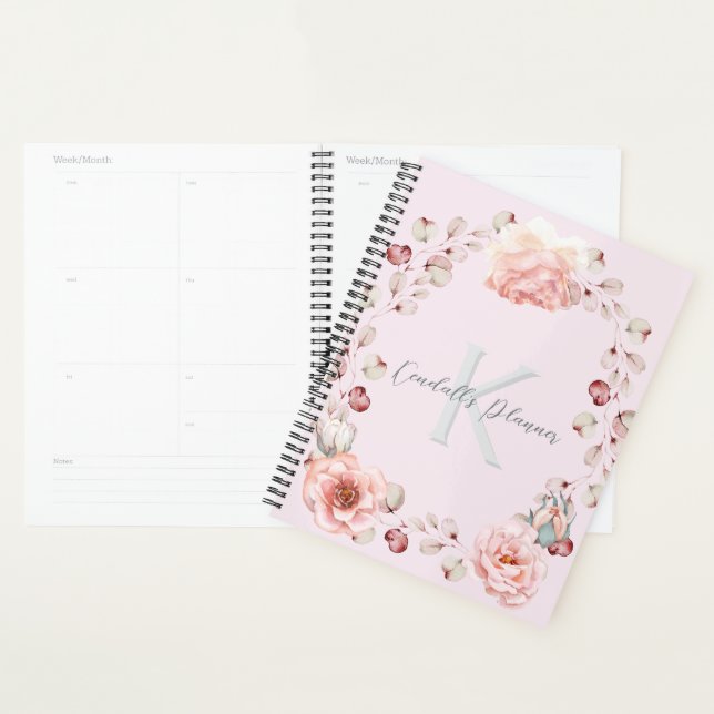 Watercolor Rose Wreath Personalised | Pink Planner (Display)
