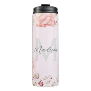 Watercolor Rose Wreath Personalised   Pink Thermal Tumbler
