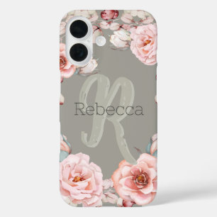 Watercolor Rose Wreath Personalised Sage Green iPhone 16 Case
