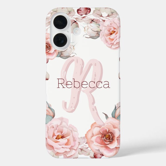 Watercolor Rose Wreath Personalised | White Case-Mate iPhone Case (Back)