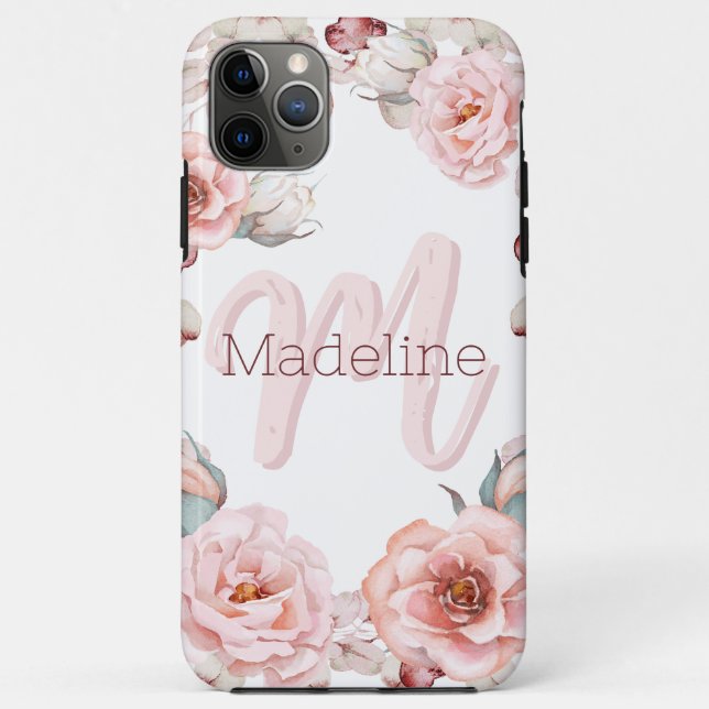 Watercolor Rose Wreath Personalised | White Case-Mate iPhone Case (Back)