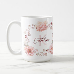 Watercolor Rose Wreath Personalised   White Coffee Mug