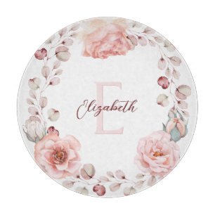 Watercolor Rose Wreath Personalised   White Cutting Board