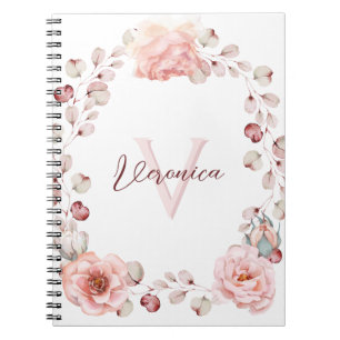 Watercolor Rose Wreath Personalised White Notebook