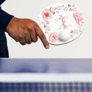 Watercolor Rose Wreath Personalised White Ping Pong Paddle