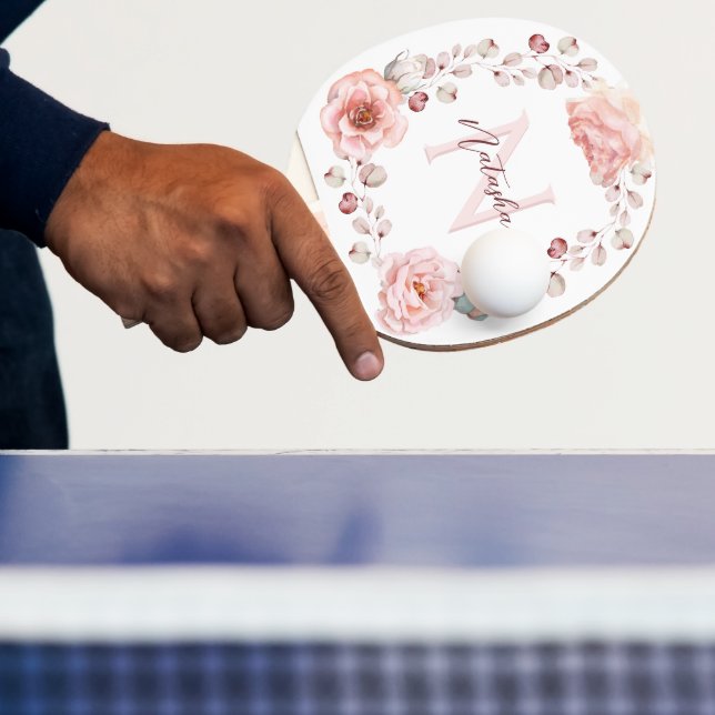 Watercolor Rose Wreath Personalised | White Ping Pong Paddle (Insitu)