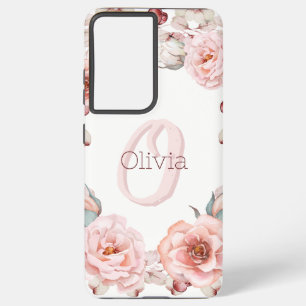 Watercolor Rose Wreath Personalised White Samsung Galaxy Case