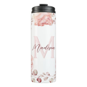 Watercolor Rose Wreath Personalised White Thermal Tumbler