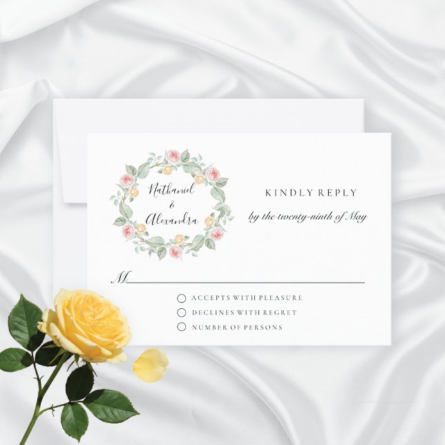 Watercolor Rose Wreath Summer Wedding RSVP Card (Creator Uploaded)