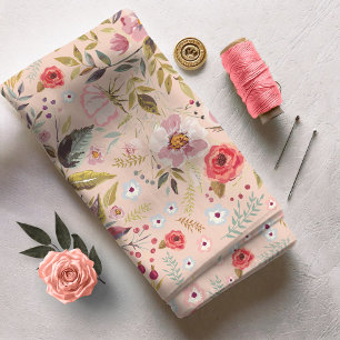 Watercolor Rosehips and Roses Floral Pink ID460 Fabric
