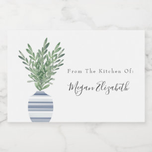 Watercolor Rosemary & Blue Striped Vase  Food Label