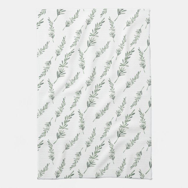 Watercolor Rosemary Pattern Tea Towel (Vertical)