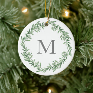 Watercolor Rosemary Wreath Ceramic Tree Decoration