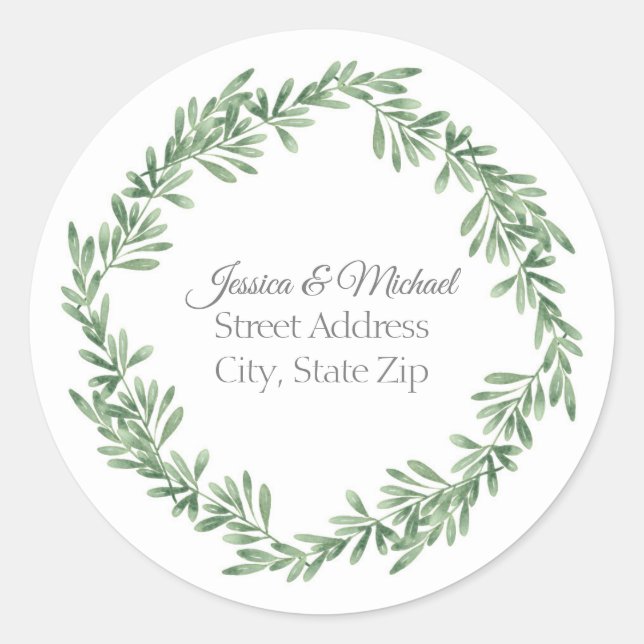 Watercolor Rosemary Wreath  Classic Round Sticker (Front)