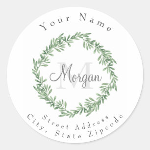 Watercolor Rosemary Wreath Classic Round Sticker