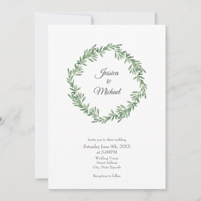 Watercolor Rosemary Wreath Invitation (Front)