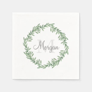 Watercolor Rosemary Wreath Napkin