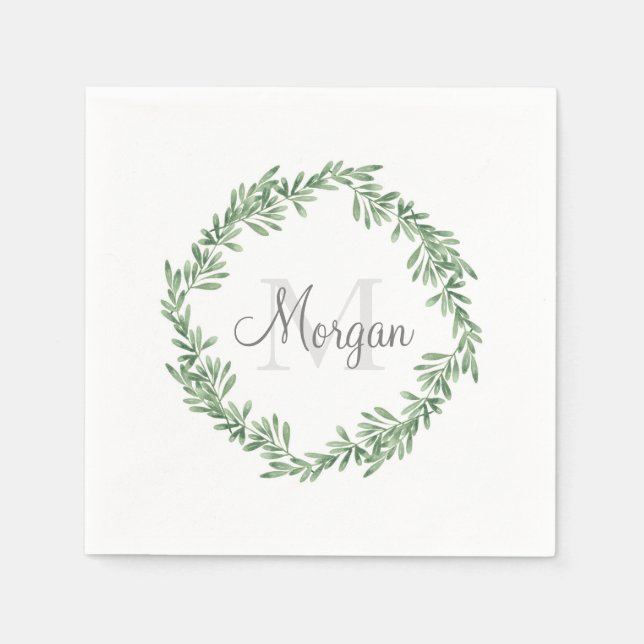Watercolor Rosemary Wreath Napkin (Front)