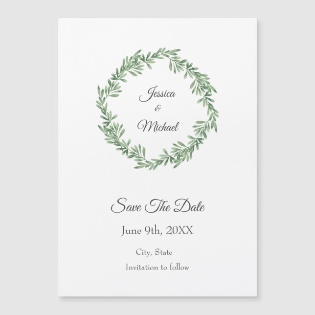 Watercolor Rosemary Wreath Save The Date Magnetic Invitation (Front)