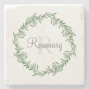 Watercolor Rosemary Wreath Stone Coaster