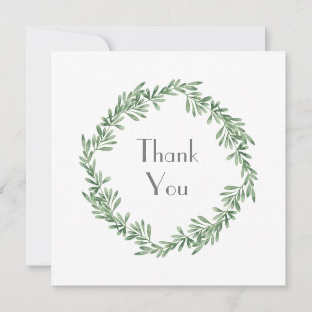 Watercolor Rosemary Wreath Thank You Card (Front)