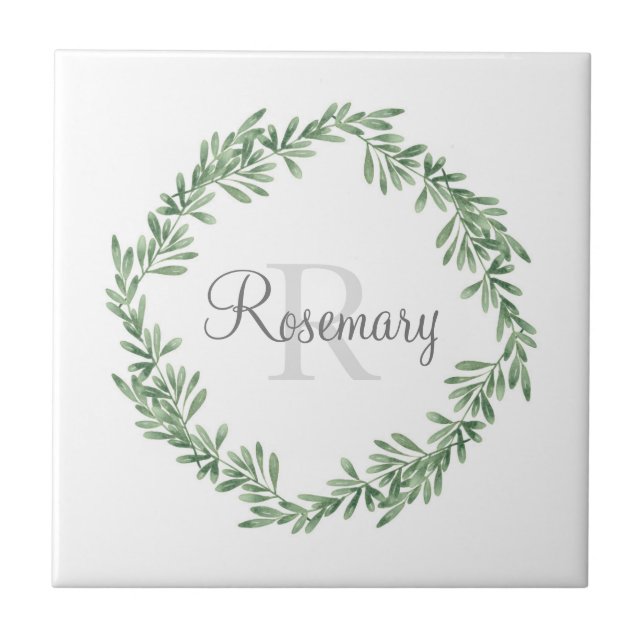 Watercolor Rosemary Wreath Tile (Front)