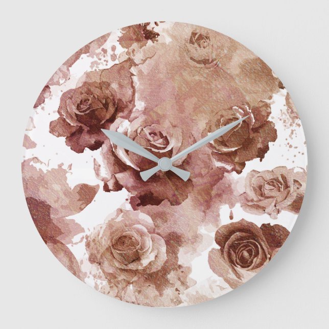 Watercolor Roses 3 Large Clock (Front)