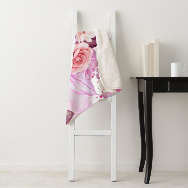 Watercolor Roses 4 Sherpa Blanket (In Situ)
