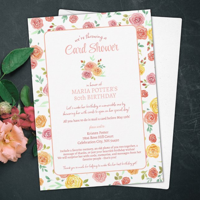 Watercolor Roses 80th Birthday Card Shower (Creator Uploaded)