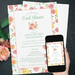 Watercolor Roses 80th Birthday Card Shower