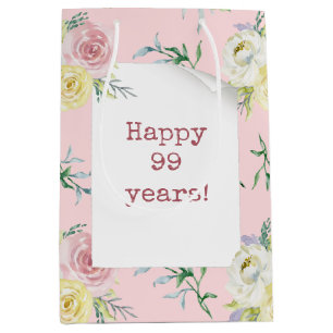 Watercolor Roses 99th Birthday Medium Gift Bag