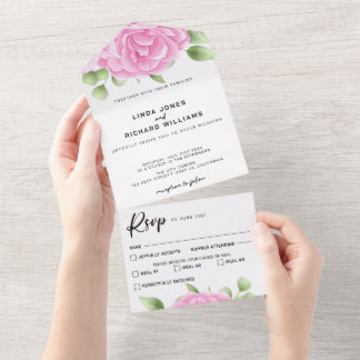 Watercolor Roses All in One Wedding Invitation