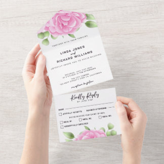 Watercolor Roses All in One Wedding Invitation