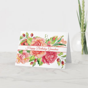 Watercolor Roses and Berries Grandmother Birthday Card