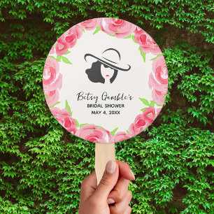Watercolor Roses and Big Hat Derby Bridal Shower Hand Fan