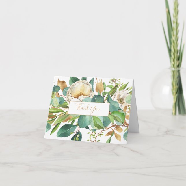 Watercolor Roses and Eucalyptus Note Card (Front)