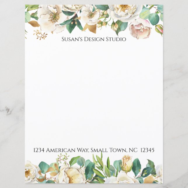 Watercolor Roses and Eucalyptus Stationery (Front)
