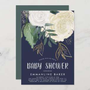Watercolor Roses and Foliage Baby Shower Invite