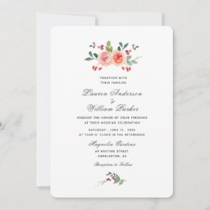 Watercolor roses and greenery Wedding Invitation