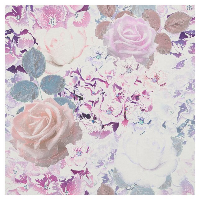 Watercolor roses and hydrangeas.  fabric (Swatch)