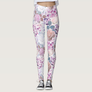 Watercolor roses and hydrangeas. leggings